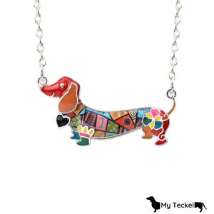 Collier Pendentif Teckel Doré - Chaîne Acier Inoxydable 50+5cm, Pendentif 35x26mm | Fermoir Mousqueton, Emballage Cadeau